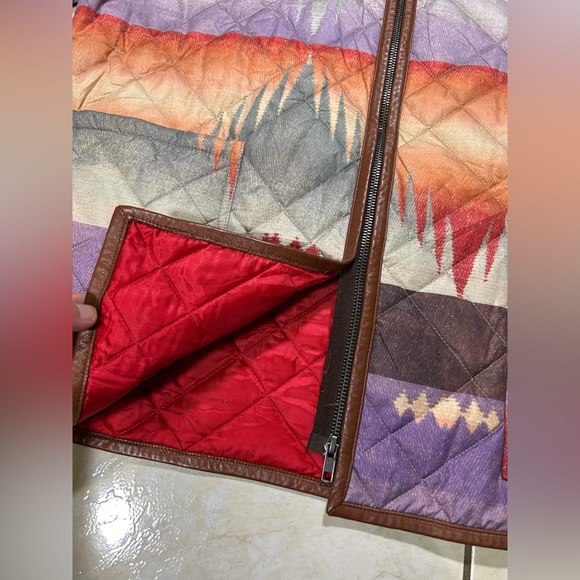 DAMAGE Polo Ralph Lauren Quilted Leather Trim Southwest Aztec Multi Color Jacket - Picture 11 of 12